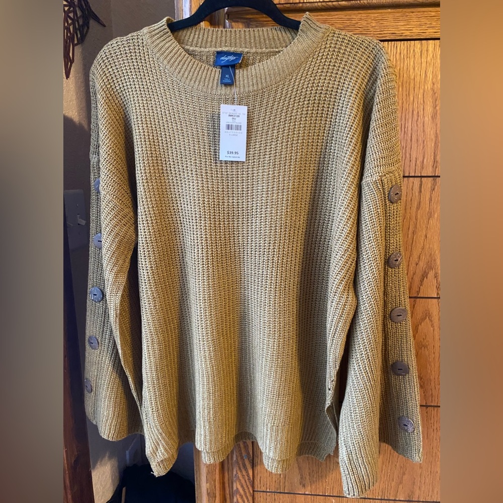 Daytrip Mustard Button-Sleeve Sweater